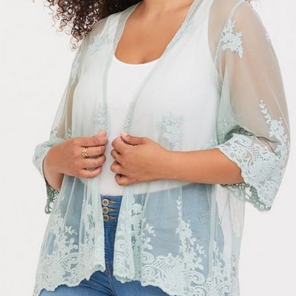 Torrid Tops - Torrid Embroidery Mesh Kimono - Mint